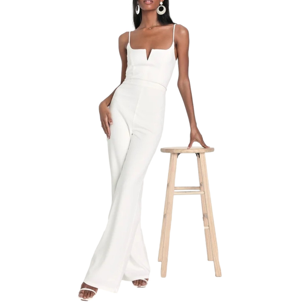 LULU’S Women’s Medium Cheers to Chic Ivory Sleeveless Wide-Leg Jumpsuit